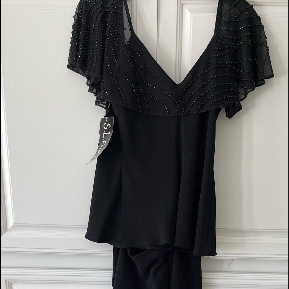 Black Dressy Pant suit with slight Beading